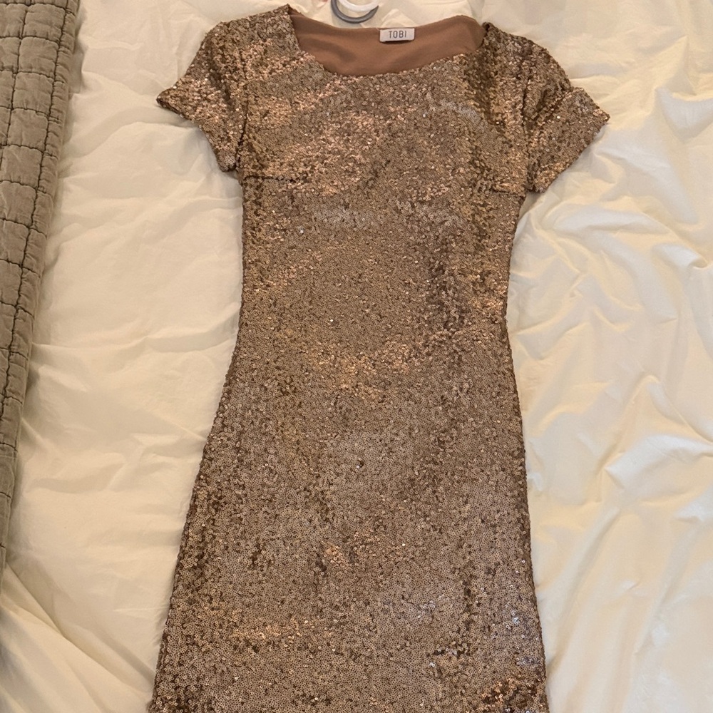 Tobi Shimmering Gold Sequin Mini Dress